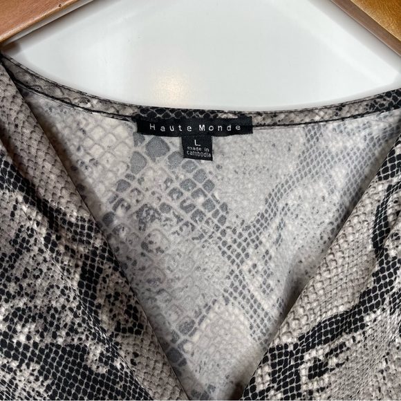 Haute Monde Snakeskin Print Long Sleeve Wrap Bodysuit Large - Picture 3 of 6